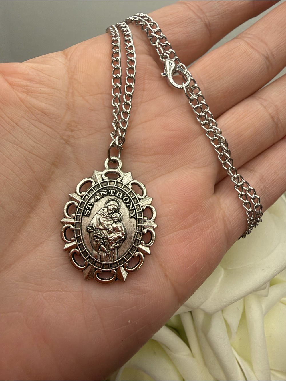Flexi Silver-Tone Saint Anthony Pendant Necklace